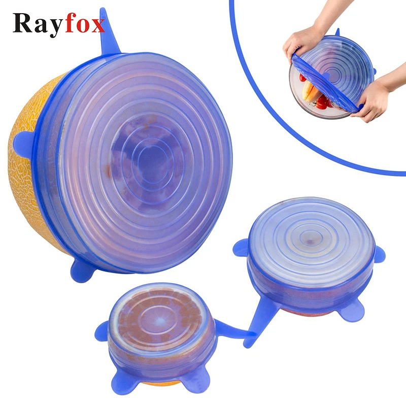 

6 pcs/set Reusable Silicone Food Wrap Universal Stretch Lids Multi Size Vacuum Seal Suction Cover Sealer Bowl Pot Pan Lid-bowl