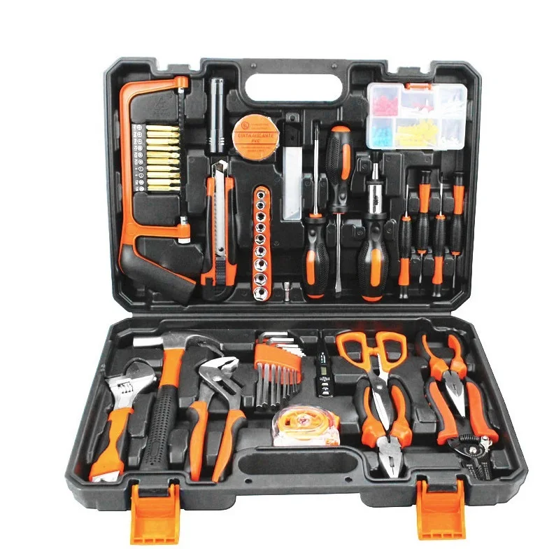 

102pcs Household Tool Kit for Car Repair Tool Saw Screwdriver Pliers Knife Allen Hex Key Wrench Hand Tool Box For Metalworking