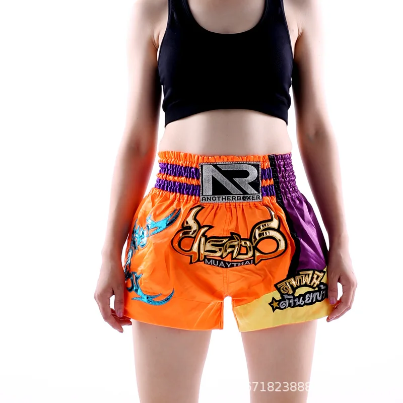 Мужские и женские шорты для бокса ММА, Детские Муай Тай Санда тренировочные спортивные трусы для мальчиков и девочек, кикбоксинг, спортивные шорты для боевых занятий фитнесом, боксерские шорты - Цвет: Оранжевый