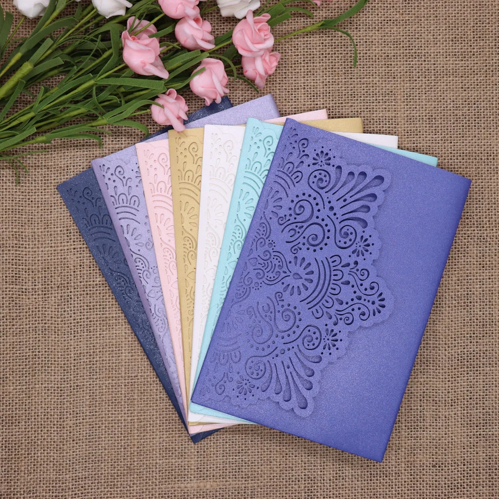  40pcs/pack Glitter Wedding Invitation Card Cover Shinny Pearl Paper Carved Invitations Birthday Bap - 33025337773