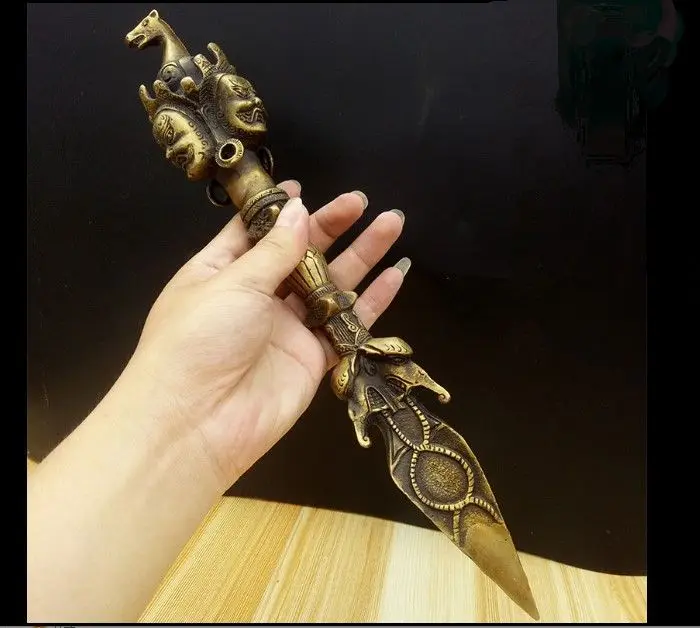 

Vintage Wonderful Tibetan Brass Buddhist Phurpa Dorje Phurba Kapala Wand Talisman Lucky FengShui