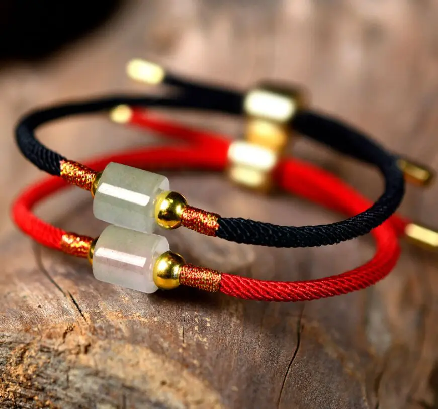 High Quality Lucky Jade Stone Charm Braided Rope Energy Bangles