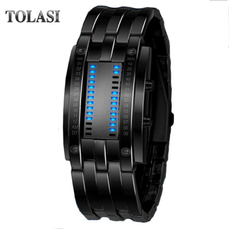 

Fashion Creative Luxury Lovers' Wristwatch Men Women Steel blue Binary Luminous LED Electronic Sport Watches Smart Watch 2019