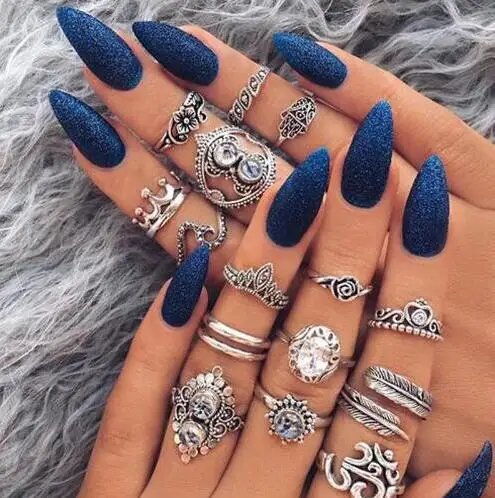 

Fashion Bohemian Crystal Jewelry 15 Pcs/Lot Rings For Women Antique Silver Vintage Carving Boho Rings Set Women Jewelry
