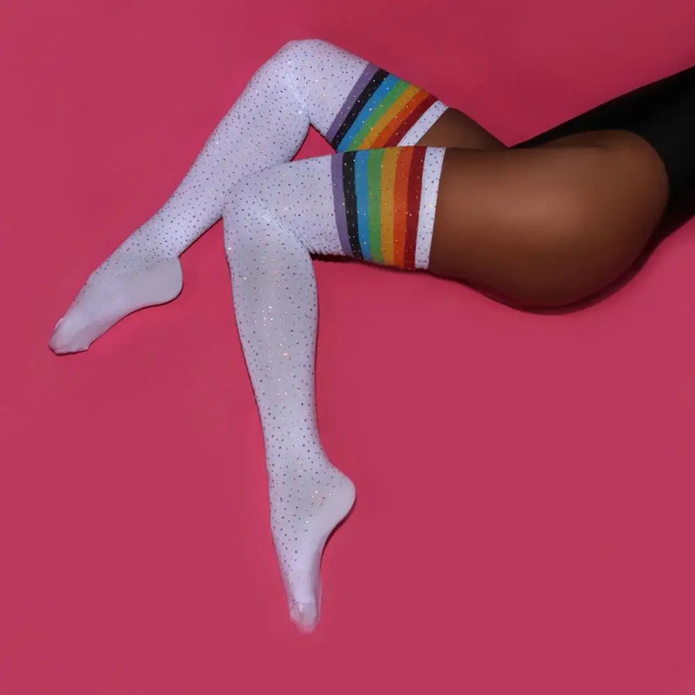 

New Fashion Knee Socks Vintage Chic High Stockings Sexy Striped Hot Fix Rhinestone Women Over The Knee Socks Thigh High Stockin