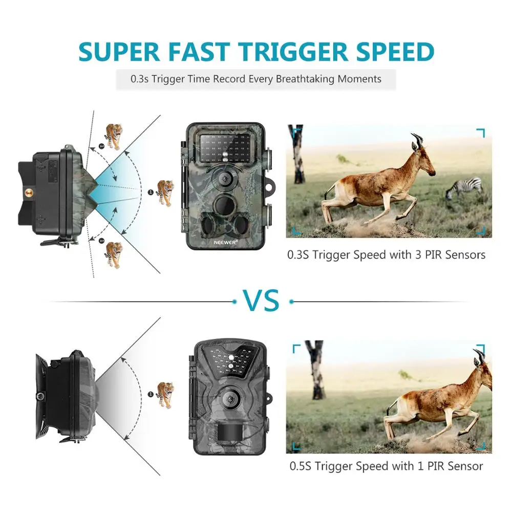  Neewer Trail Game Camera 16MP 1080P HD Digital Waterproof Hunting Scouting Cam 120 Degree Wide Angl