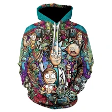 youth 3D poker clown Wolf rick and morty harajuku prints loose pocket with hoodie poleron hombre mens hoodies sweatshirt