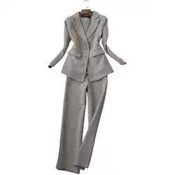 Модный костюм осень/весна большой размер Новый женский деловой костюм куртка + Прямые брюки офисный костюм из двух предметов женский