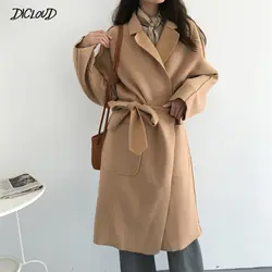 DICLOUD шерстяное пальто Для женщин осень 2018 Harajuku Свободные Длинные Шерстяное пальто дамы элегантный корейской Повседневное лацкан сочетает