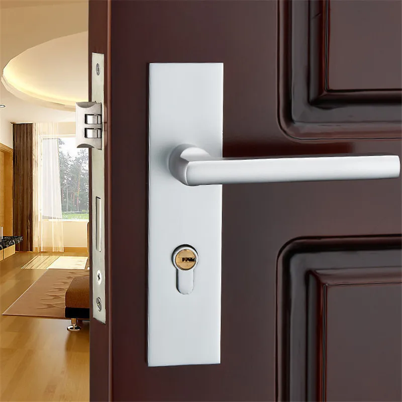 Простой серебряный Космический алюминиевый дверной замок с ручками защелка с ключами Модернизированный полированный хромированный шкафчик для 35-45 мм набор ручек для комнаты