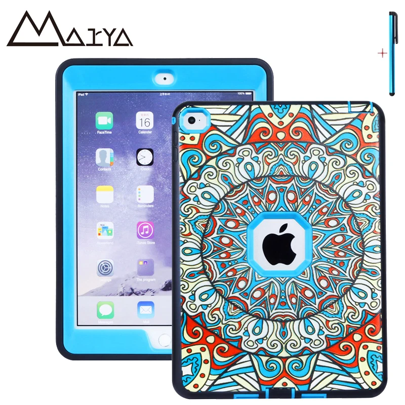 

Case For iPad Air 2 Case Tablet Print Three Layer Heavy Duty Armor Shockproof Silicon Hard Protective Shell For iPad 6 Fundas