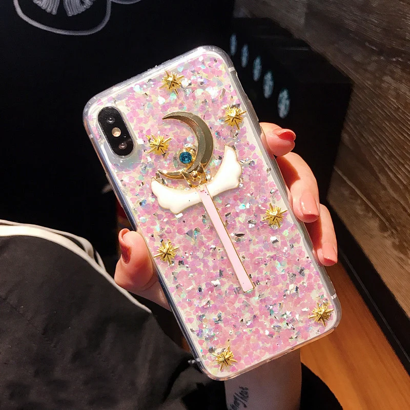 Для iphone XS Max bling Прекрасный Сакура мягкий чехол для iphone 8plus XR X 8 6 6S 6splus 7 7plus Сейлор Мун розовый чехол для девочек