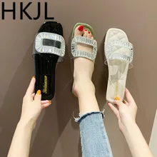 HKJL Slipper women 2019 summer new Korean version of the fashion one-word transparent diamond slippers wear flat slippers A685 цена HKJL Slipper women 2019 summer new Korean version of the fashion one-word transparent diamond slippers wear flat slippers A685 цены онлайн
