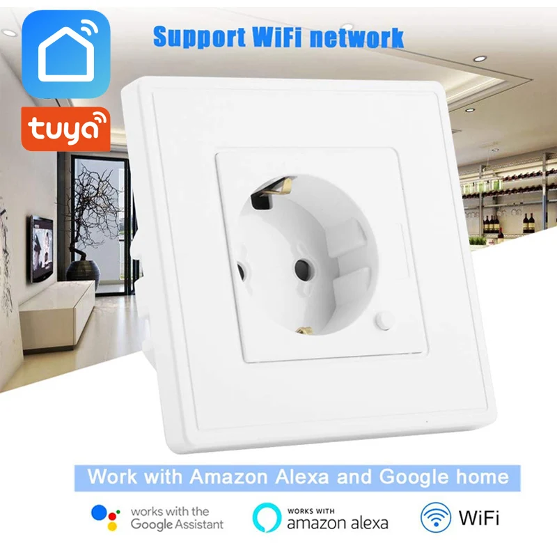 Tuya умная Wi-Fi настенная 10А ЕС стандартная электрическая розетка, розетка, совместимая с Amazon Alexa Google Home APP