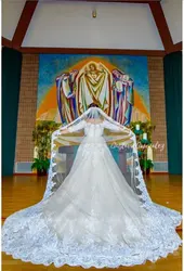 Chapel Veils Ivory/White Long 3m Wedding Lace Appliques Bridal Veils with Comb