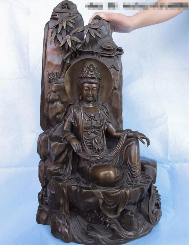 

150401 S0962 25 Copper Bronze Sit Mountain fastdom Kwan-yin GuanYin Bodhisattva Buddha Statue