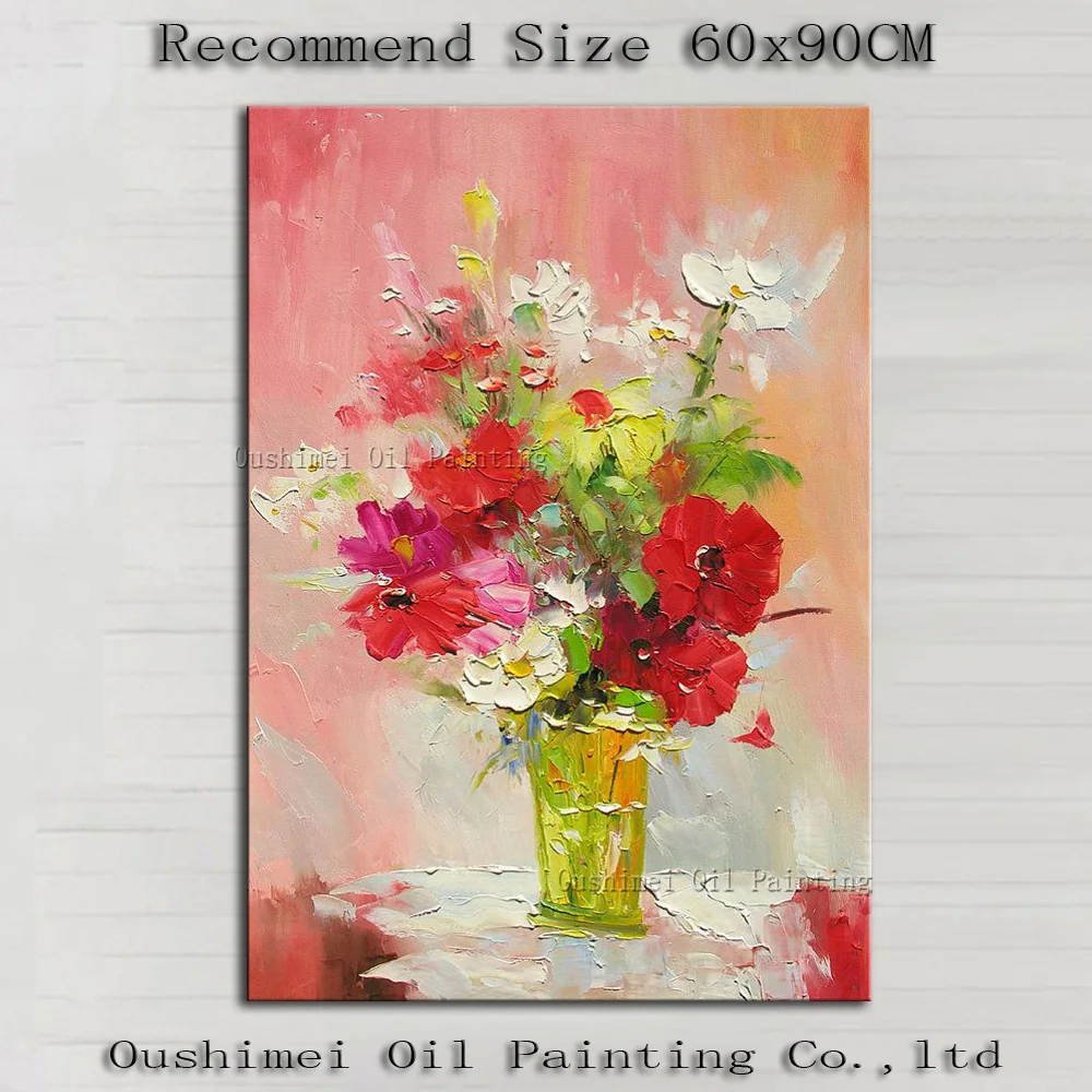 

Cheap Price High Quality Fresh Colors Abstract Flower Oil Painting On Canvas Hand-painted Modern Flower In Vase Canvas Painting