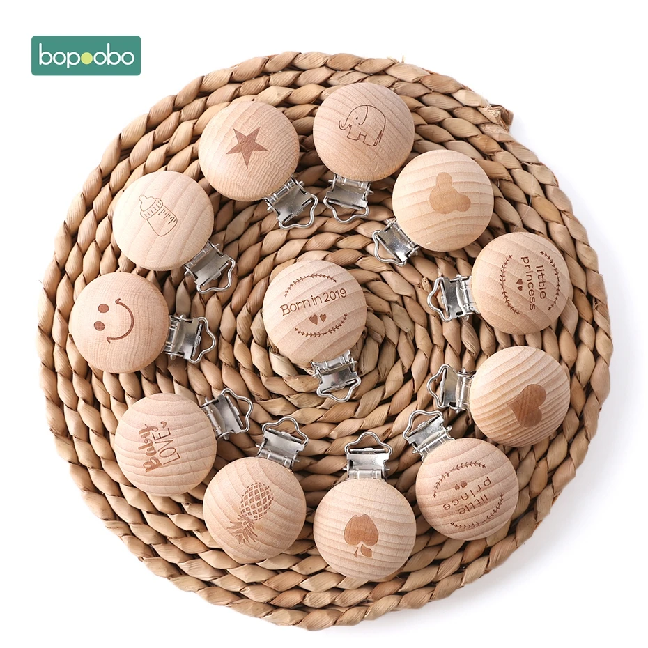 

Bopoobo 10pcs Wooden Teether Wooden Baby Children Pacifier Holder Clip Infant Cute Printing Round Nipple Clasps For Baby Product