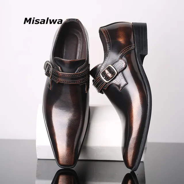 Misalwa Pointed Toe Elegant Men’s Dress Single Loafers Buckle Leather Shoes Men's Shoes Shoes