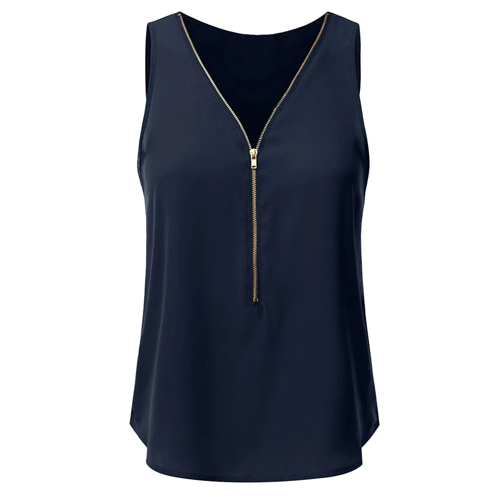 Navy CHAMSGEND, женский жилет для бега, Мягкий Топ для фитнеса, однотонный, на молнии, без рукавов, свободная, для йоги, впитывает пот, дышащая Спортивная футболка - Цвет: Navy