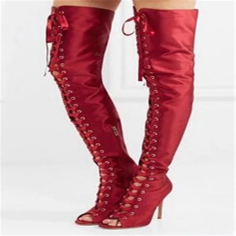 

2017 Spring Autumn Women Gorgeous Open Toe multiple Colour Corduroy Over-The-Knee High Heel Boots Sexy Thin High Long Boots Part