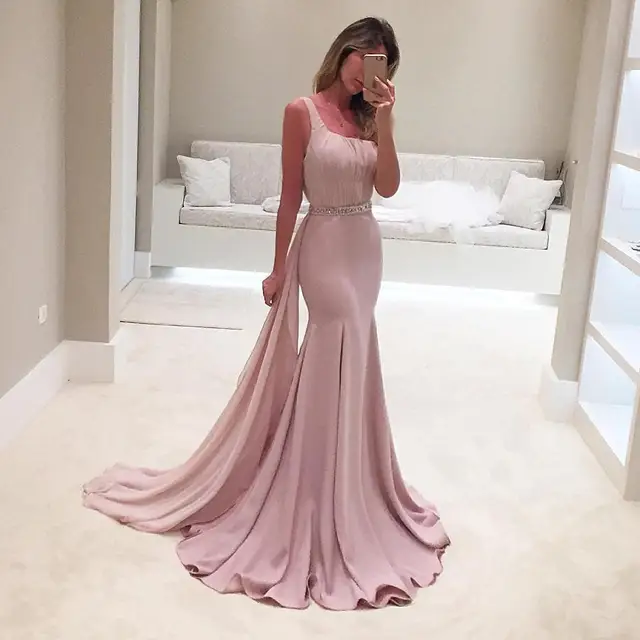 Pale Pink One Shoulder Mermaid Dresses 