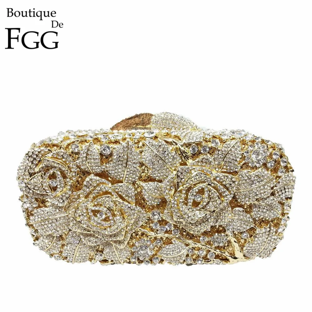 Buy Bridal Metal Clutch Floral Rose Bag Women Crystal