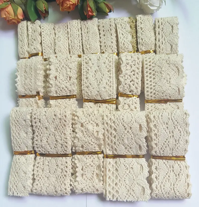 

20pcs/lot mix 20 Style1pcs=1yard Handmade Patchwork Cotton Material Cotton Lace Ribbon Beige Color Cotton Lace TRIM cotton lace