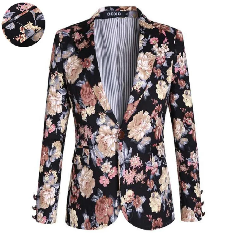 

Free shipping new 2019 plus size 5xl male single button design suit jacket men fashion floral print slim fit blazer men/XF33