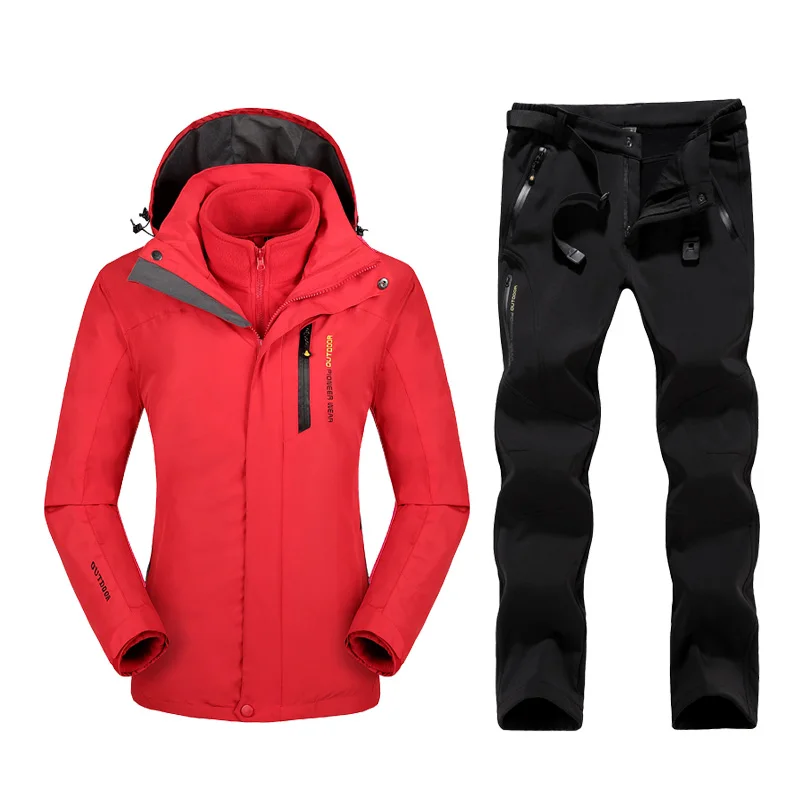 Водонепроницаемая Лыжная куртка размера плюс для катания на горных лыжах, походная куртка, куртка для сноуборда, лыжный костюм для женщин, зимние куртки большого размера - Цвет: Red black pant