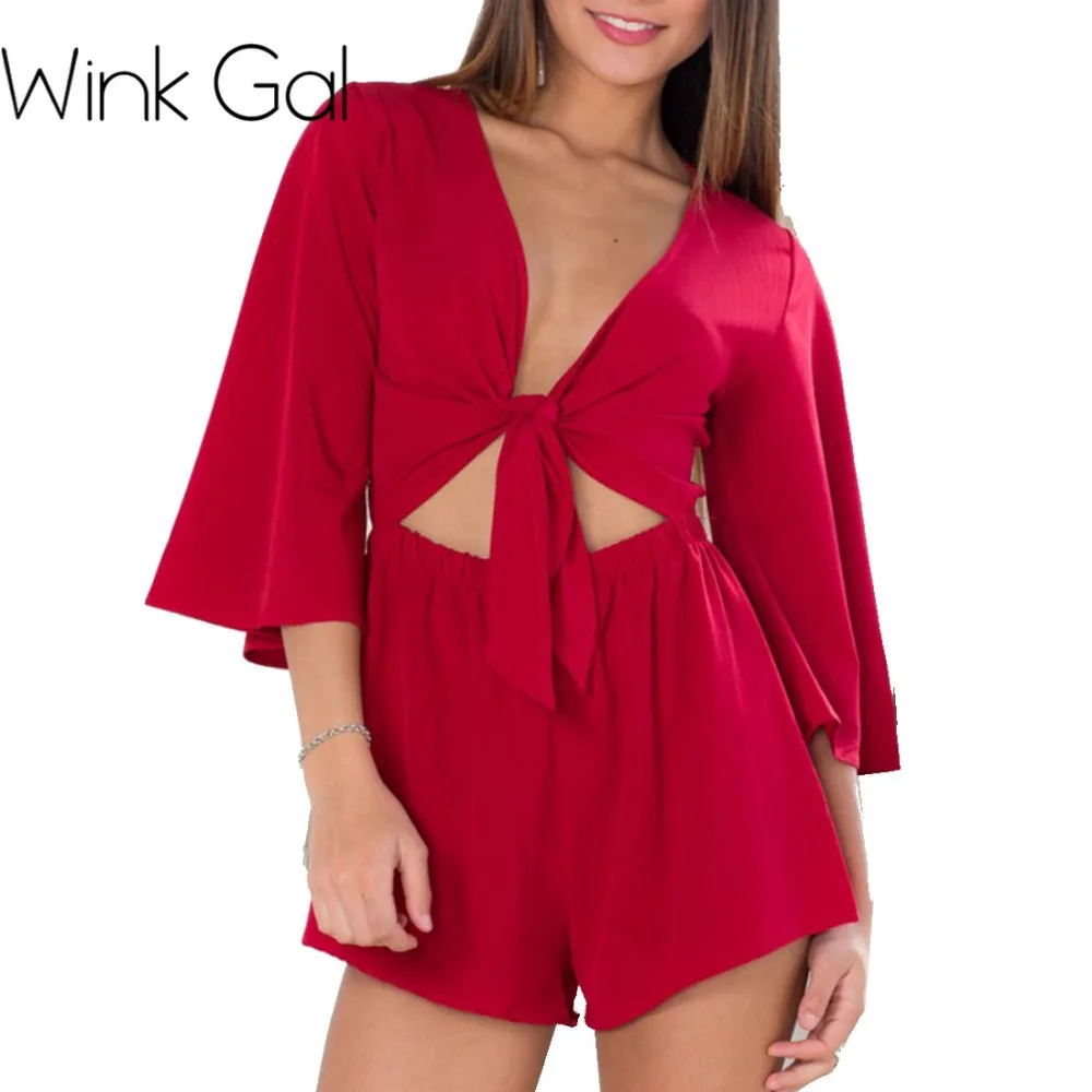 Wink Gal Женщины Rompers Комбинезон Sexy Цветочный печати летней легкий костюм с шортами кимоно шорты Beachwear 3110