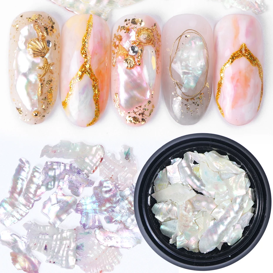 

1Box 3D Glitter Sequins Nail Art Decorations Abalone Pearl Shell Slice Flake Holographic Spangles Tips Nails Accessories LY791