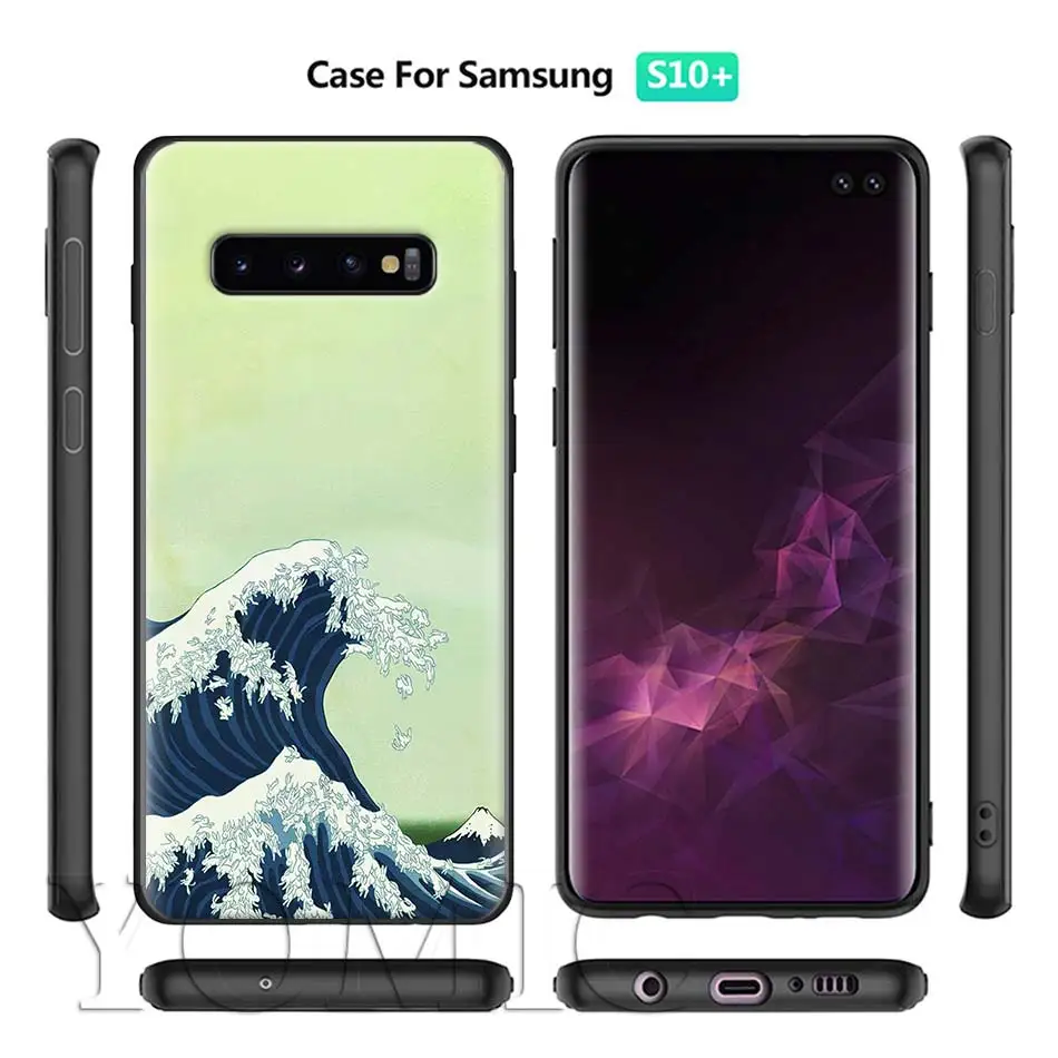 Черный силиконовый чехол Hokusai The Great Wave для samsung Galaxy S10 S10e S8 S9 Plus S7 A40 A50 A70 Note 8 9 мягкий чехол