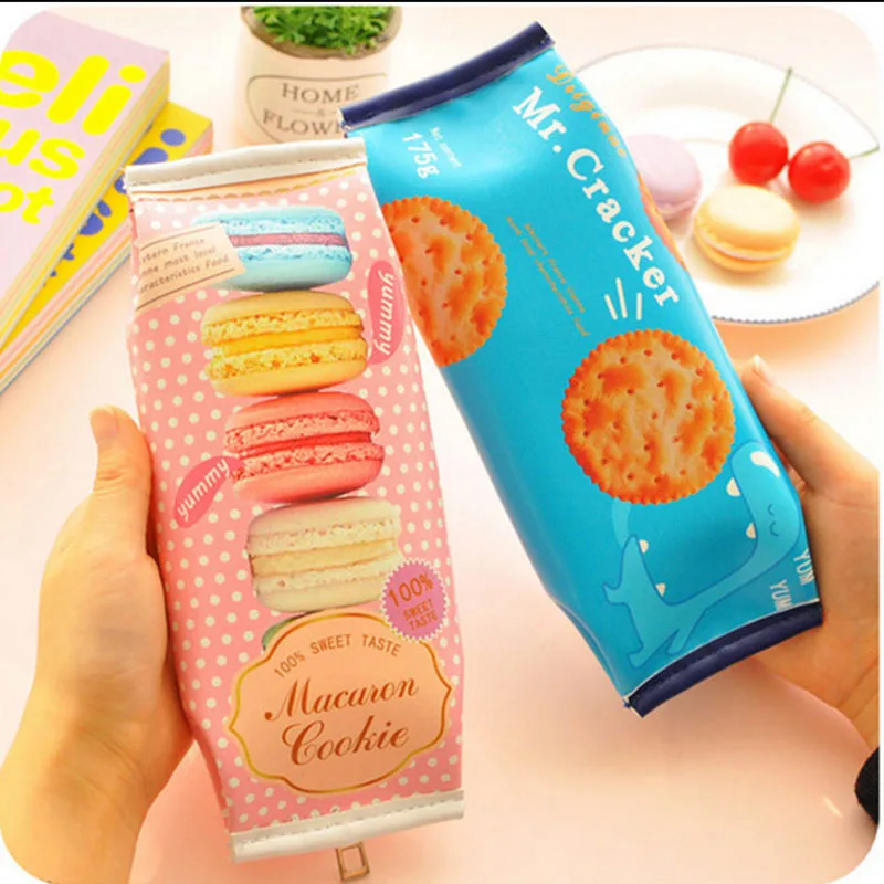 

Creative Macaron Cracker School Pencil Case Cute PU Leather pen bag Kawaii Stationery pouch office school supplie zakka