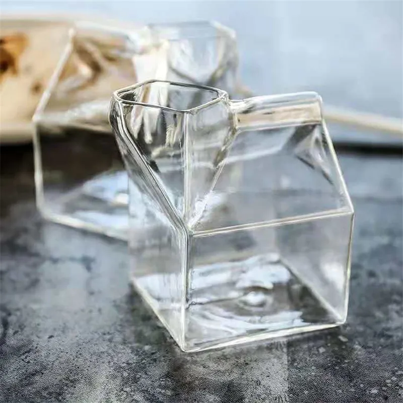 Стеклянная чашка для молока квадратная термостойкая коробка для молока кофейная бутылка для сока креативный подарок
