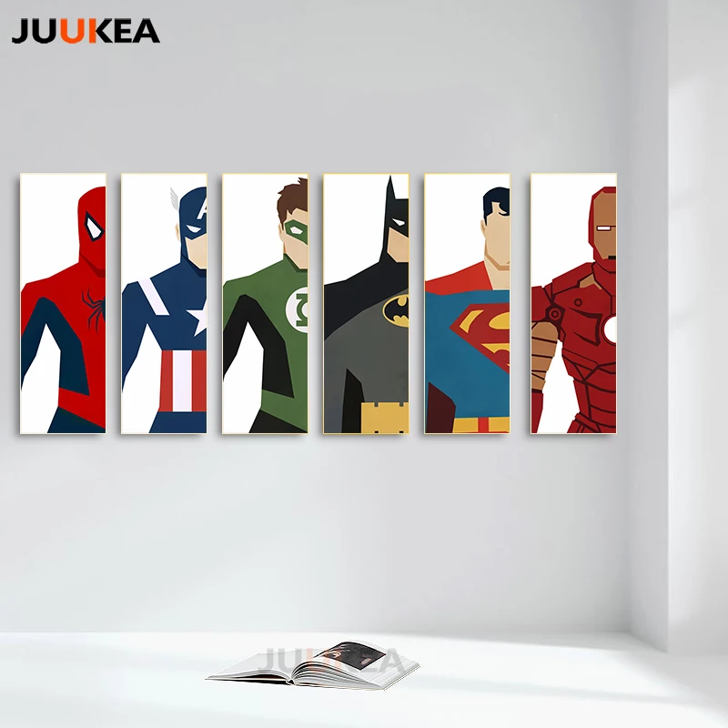 

6 Panel Exclusive Marvel Super Hero Superman Batman Canvas Print Painting Poster Cartoon Wall Picture For Living Room Home Decor