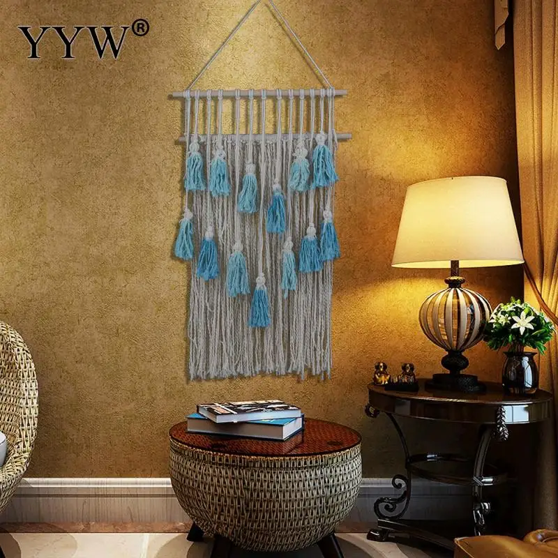 

2pcs Nordic Hand Knotted Macrame Wall Art Handmade Cotton Wall Hanging Tapestry With Lace Fabrics Bohemian Wedding Decorations
