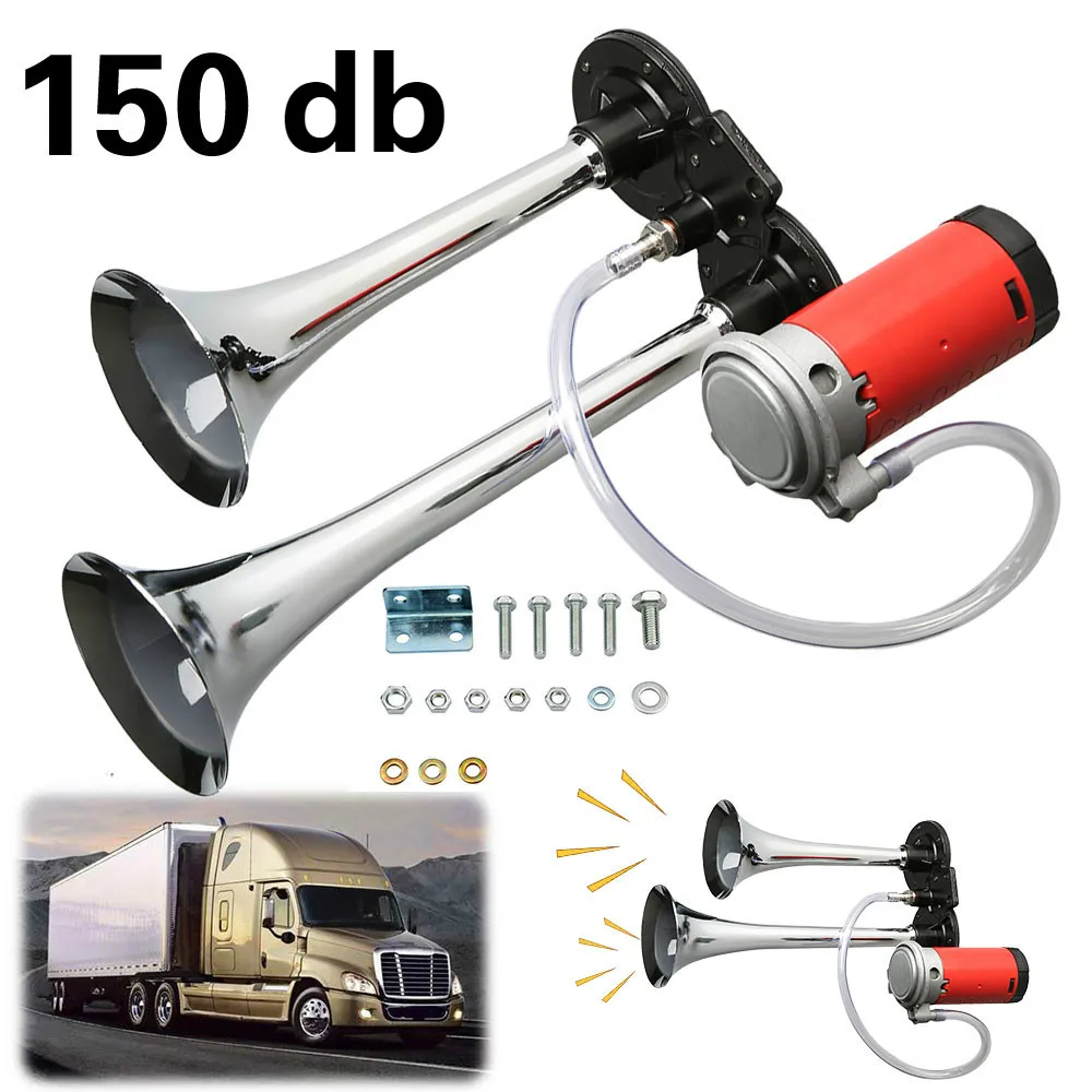 

Lorry Horn Dual Trumpet Air Car Horns with Compressor 12V 150db Loud Truck Boat Car Van Tractor