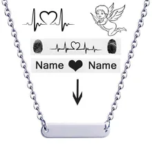 Персонализированные пользовательские таблички бар ожерелье Золото выгравированы Дата имя кулон ожерелье для женщин ювелирные изделия подарок на день Святого Валентина
