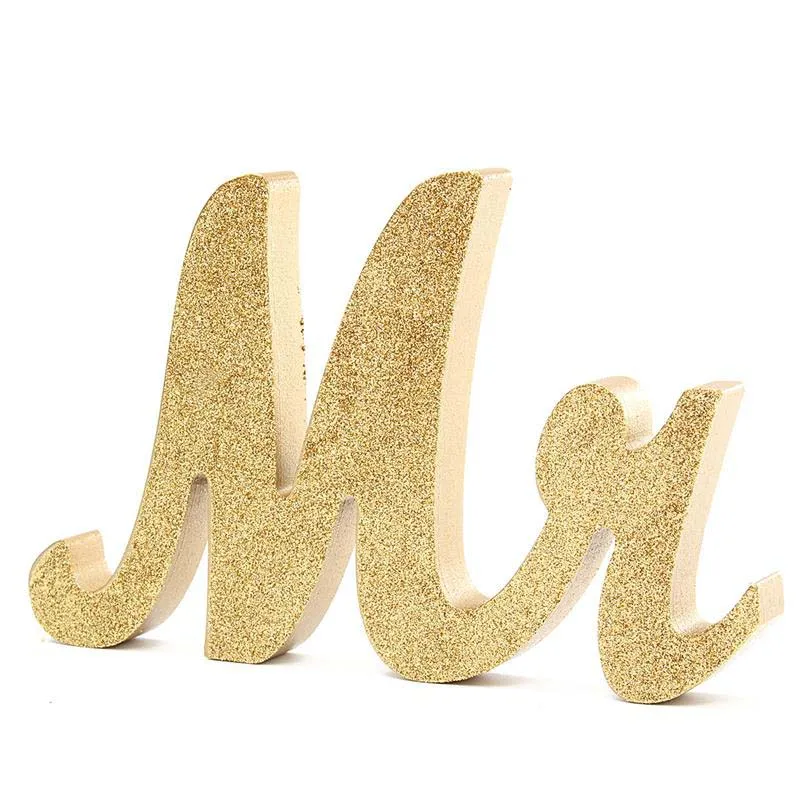 

Wedding Table Centerpiece Decoration Golden Mr & Mrs Wedding Marriage Letter ornaments Prop Party HYD88