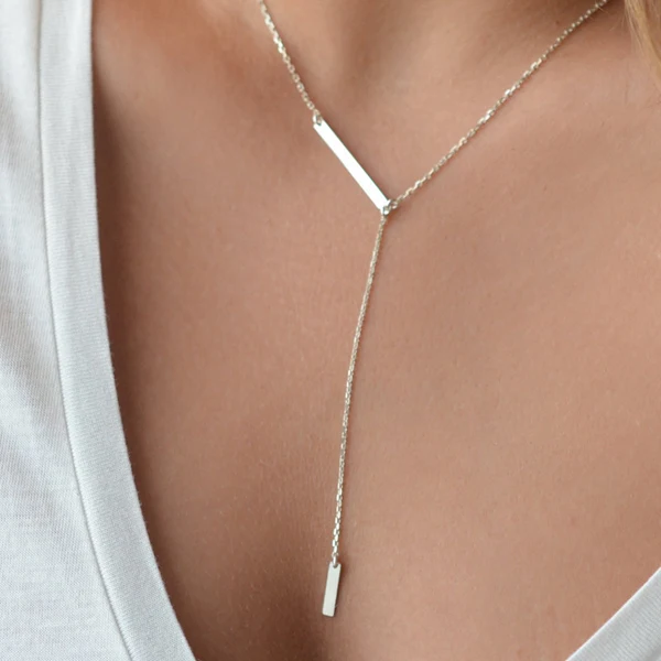 

925 sterling silver delicate bar charm OL lady gift sexy lariat chain simple plain silver jewlery Long Y women necklace