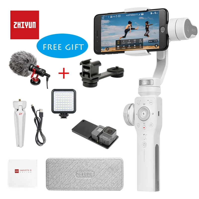 

Zhiyun Smooth 4 Handheld 3-Axis Brushless Gimbal Stabilizer for iPhone X Samsung S9 Huawei P10 xiaomi 6 Gopro 5/4/3 In stock