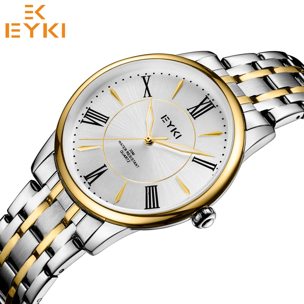 EYKI Luxury Brand Couple Watches For Lovers Stainless Steel 30m Waterproof Simple Business Quartz Clock Gift 3