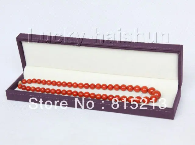 

ddh0013 Graduated natural 17" 8-13mm round dark red coral necklace 14K gold clasp