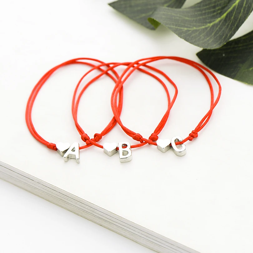 IYOE Gold Silver Color Tiny Heart Initials Name Letter Bracelet For Women Men Kids Hand Braided Red Rope Bracelets Couple Gifts