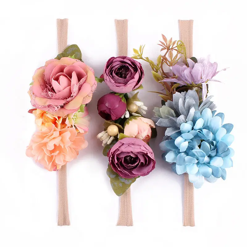 В году, брендовый детский кружевной головной убор с цветами из 3 предметов для девочек аксессуары цветок повязки реквизит для фото вечеринок подарки - Цвет: D