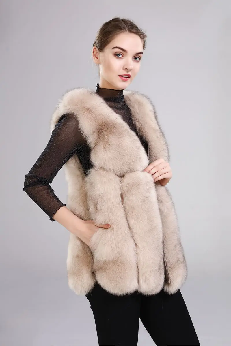 Cheap New arrival lady natural fox fur vest real fur waistcoat thick warm fashion medium long jacket 25