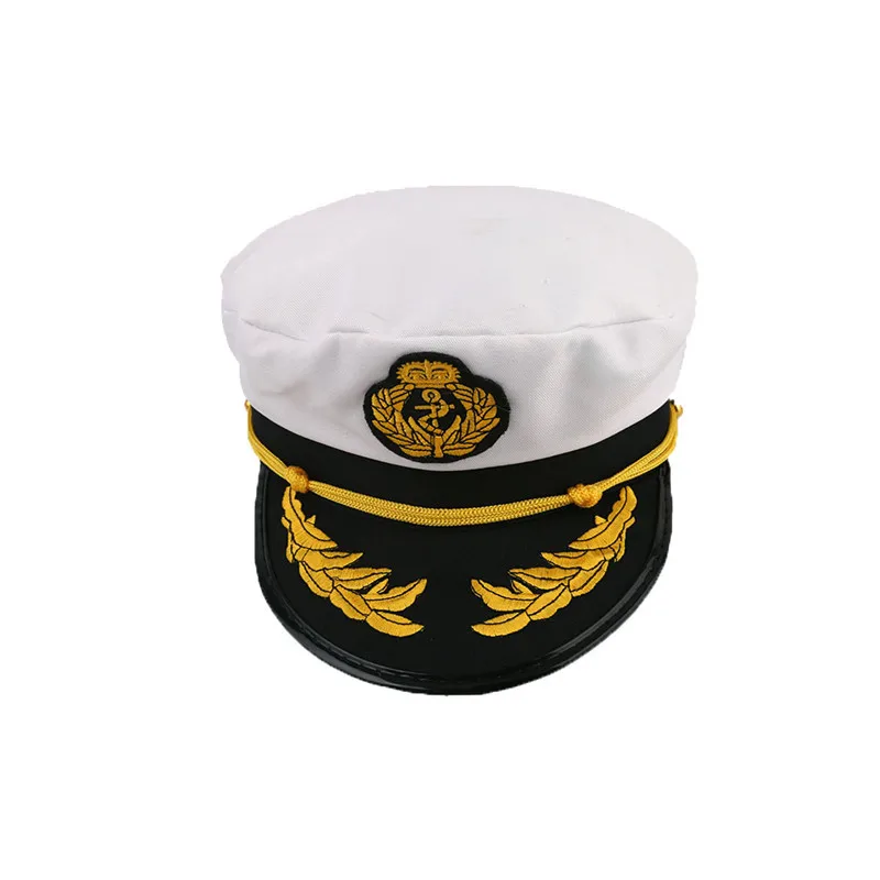 Vintage navy cap Captain Flat Top men Hat Golden Leaves Embroidery