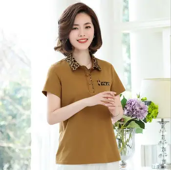 

Summer fashionable Leopard Print Cotton polo temperament commuting middle-aged and old women's loose and slim mother's top