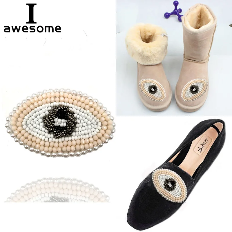 

DIY Beading Oval Eyes Feather Bridal Wedding Party Shoes Accessories For High Heels Sandals Boots Flats Shining Shoe Decorations